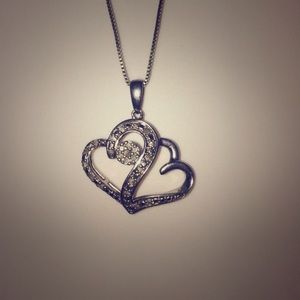 Double Heart Diamond Necklace w/Fine Italian Chain